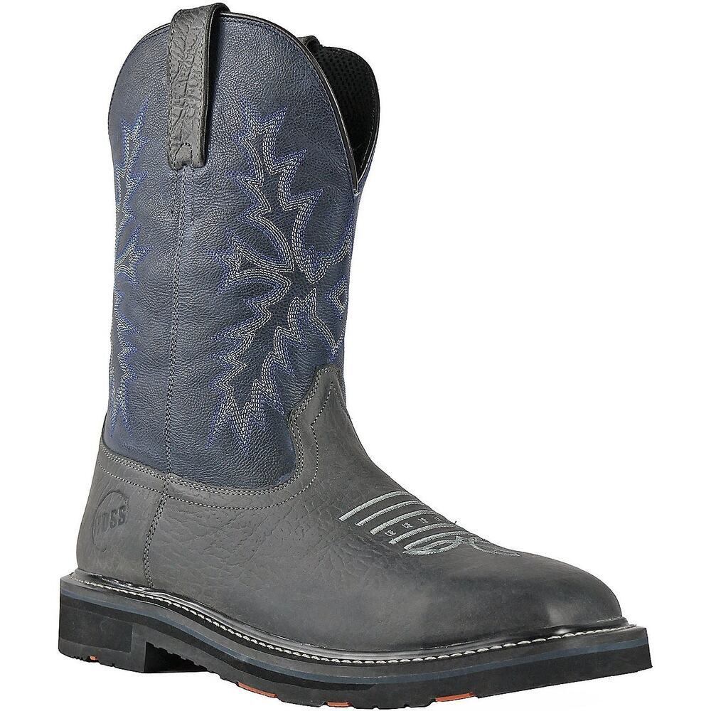 New Hoss Hunch Western Work Boots 10.5 Grey Navy Composite Toe Slip Resistant